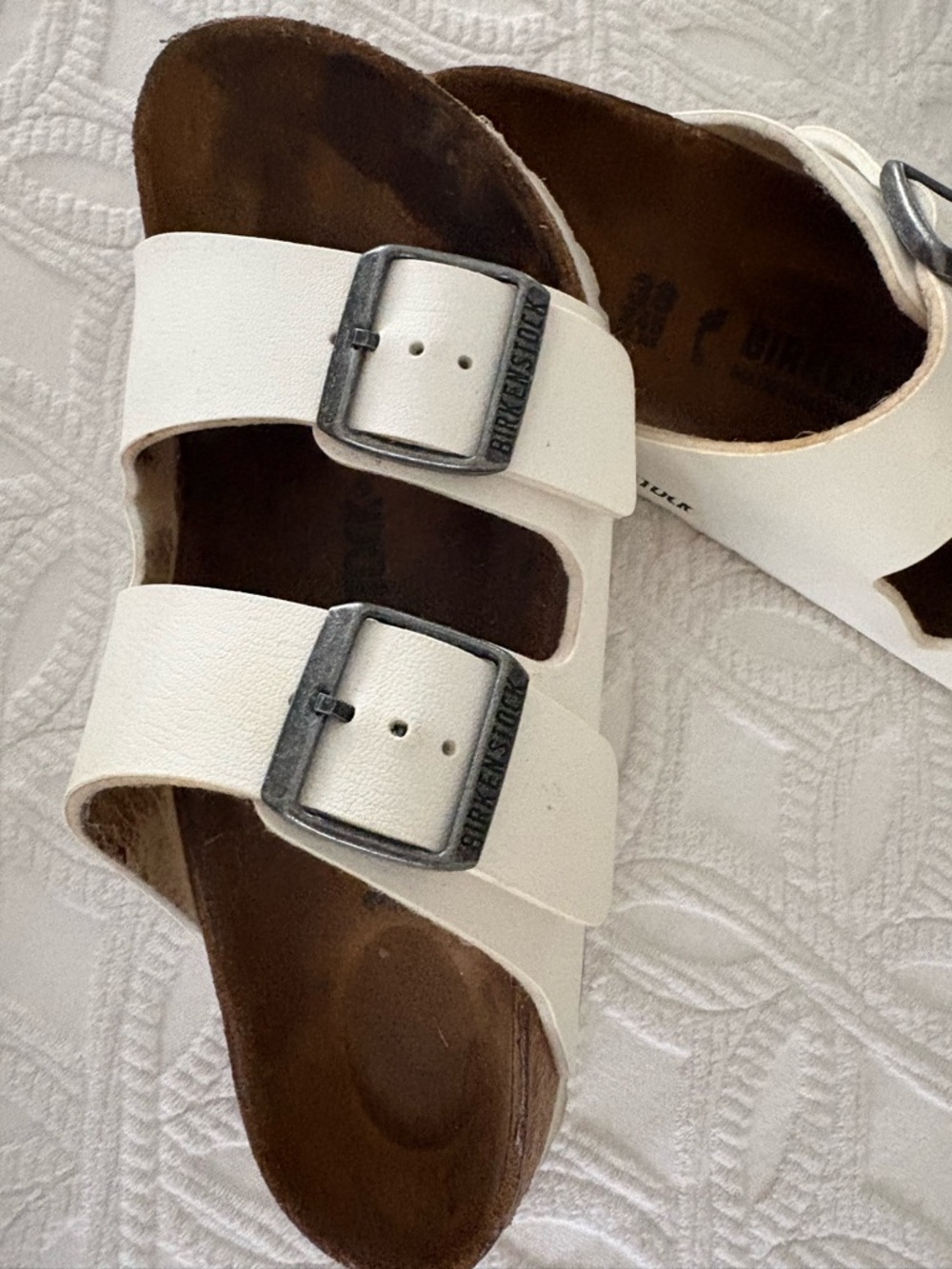 Birkenstock White Arizona Two-Strap Sandals with Silver Buckles - Picture 4 of 4